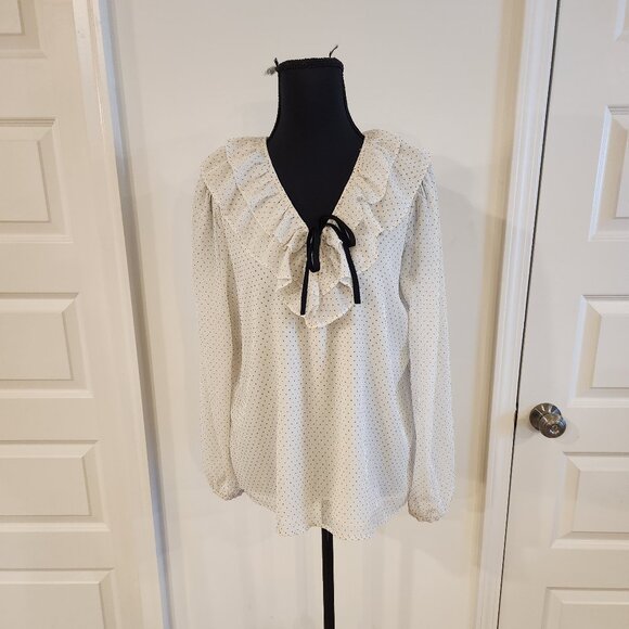 LOFT White Polka Dot Ruffle Blouse – Size S - Picture 1 of 4